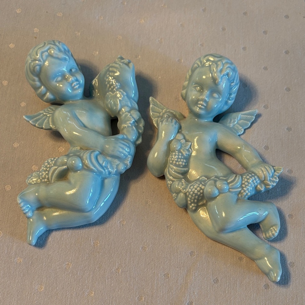 Blue Ceramic Cherubs Wall Decor